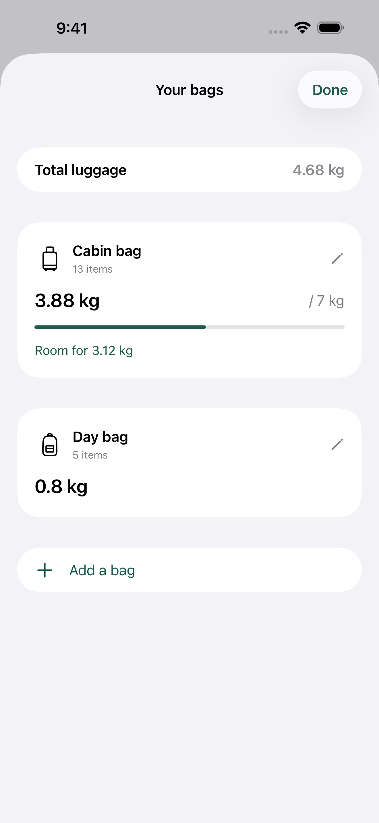 Include the weight of the bag